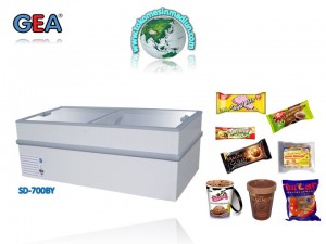 mesin freezer pemajang produk makanan beku